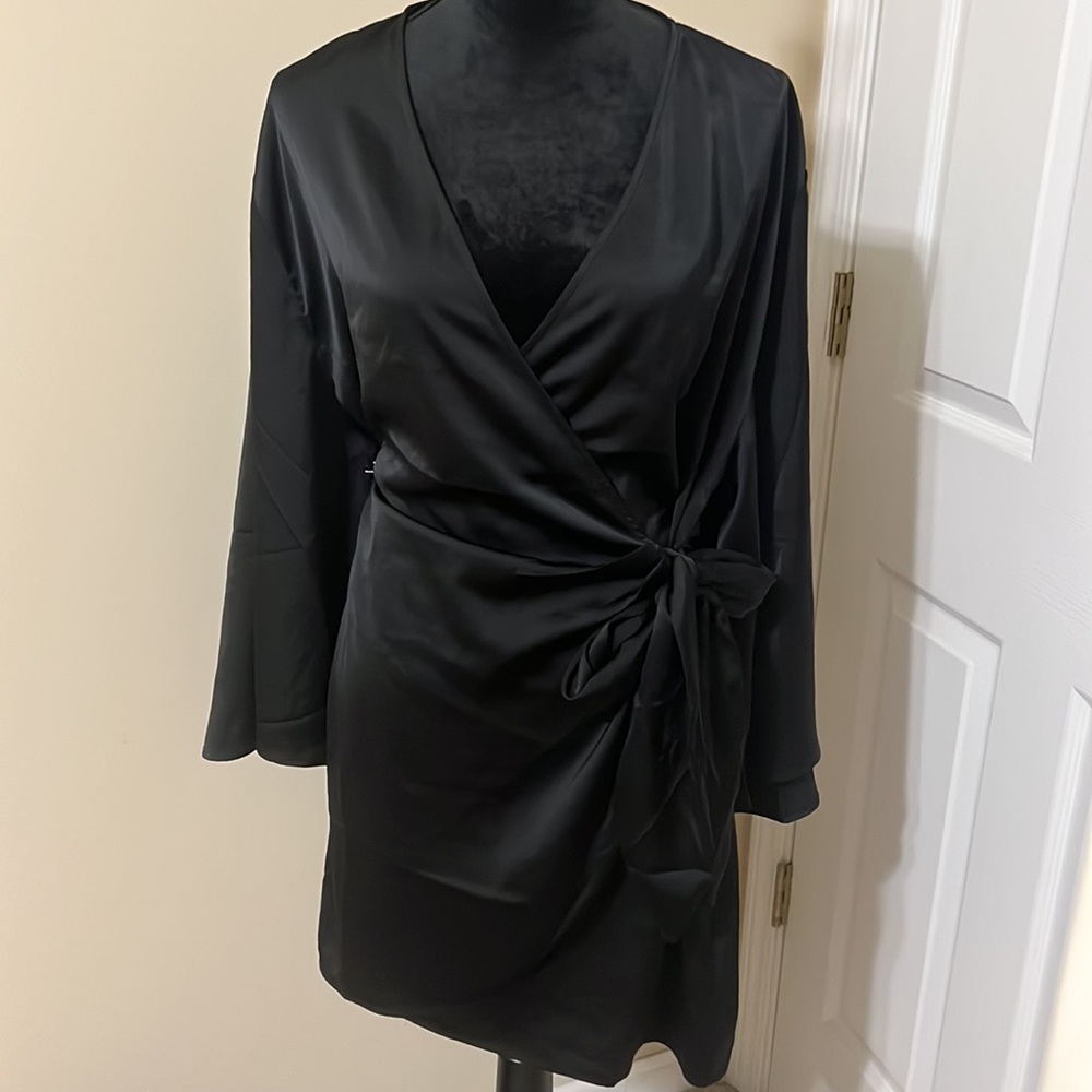 H&M Black Satin Wrap dress